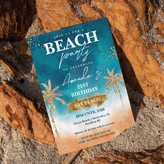 Invitación Fiesta de cumpleaños de playa elegante y divertida (Subido por el creador)