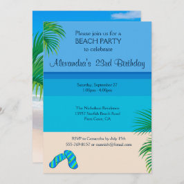 Invitación Fiesta de cumpleaños de playa tropical y tiendas d