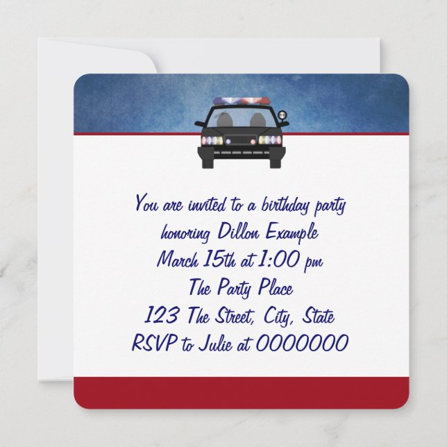 Invitación Fiesta de cumpleaños de policía (Reverso)