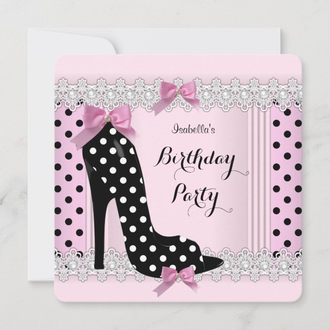 Invitación Fiesta de cumpleaños de polos rosados (Anverso)