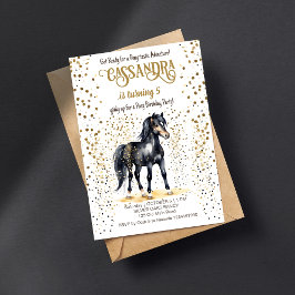 Invitación Fiesta de cumpleaños de Pony oro de caballo negro