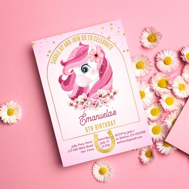 Invitación Fiesta de cumpleaños de Pony para los caballos ros (Subido por el creador)