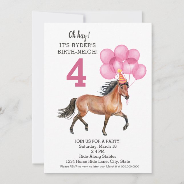 Invitación Fiesta de cumpleaños de Pony Ride // Nacimiento de (Anverso)