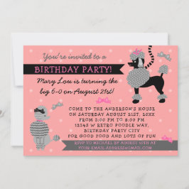 Invitación Fiesta de cumpleaños de Poodle Skirt Retro Pink Bl