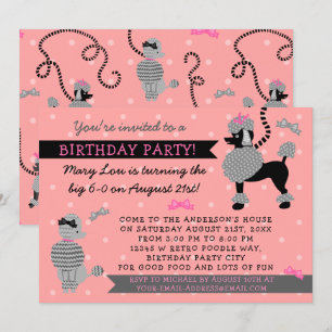 Invitación Fiesta de cumpleaños de Poodle Skirt Retro Pink Bl