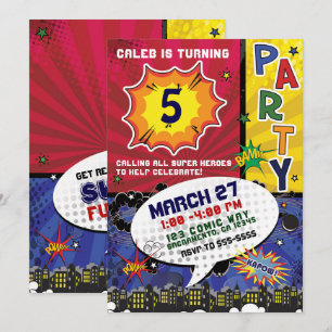 Invitación Fiesta de Cumpleaños de Pop Art de Cómics