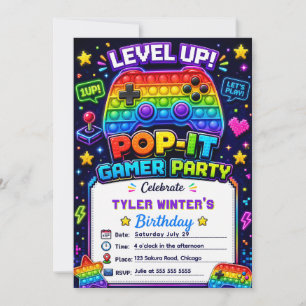 Invitación Fiesta de cumpleaños de Pop It Gamer Party