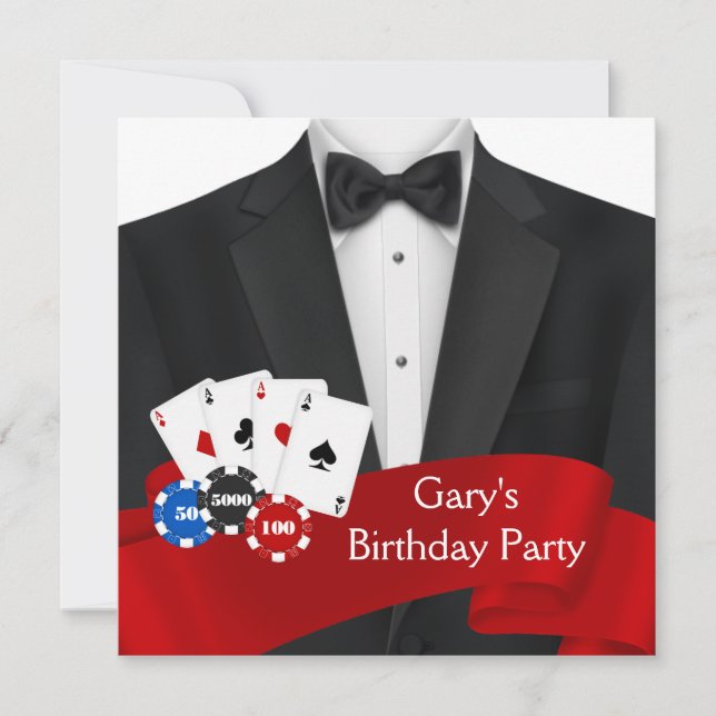 Invitación Fiesta de cumpleaños de póquer de Mans (Anverso)