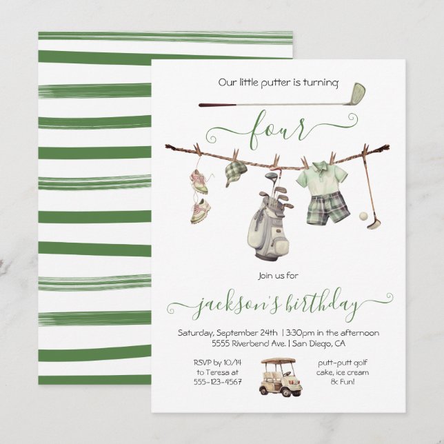 Invitación Fiesta de cumpleaños de Preppy Golf Boy (Anverso / Reverso)