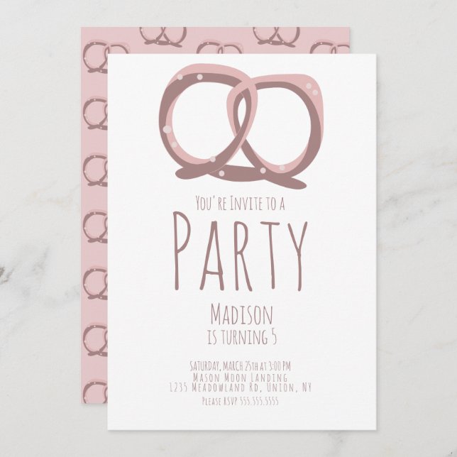 Invitación Fiesta de Cumpleaños de Pretzel Torcido Salado (Anverso / Reverso)