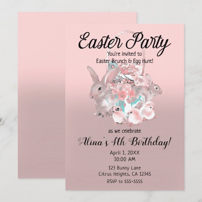 Invitación Fiesta de cumpleaños de primavera para la caza de  (Anverso / Reverso)
