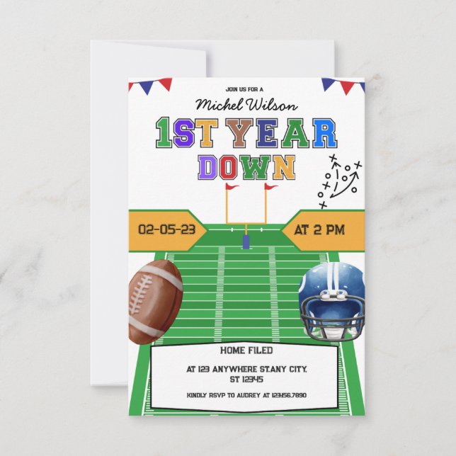 Invitación Fiesta de cumpleaños de primer año de estadio (Anverso)