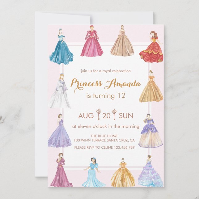 Invitación fiesta de cumpleaños de princesa (Anverso)