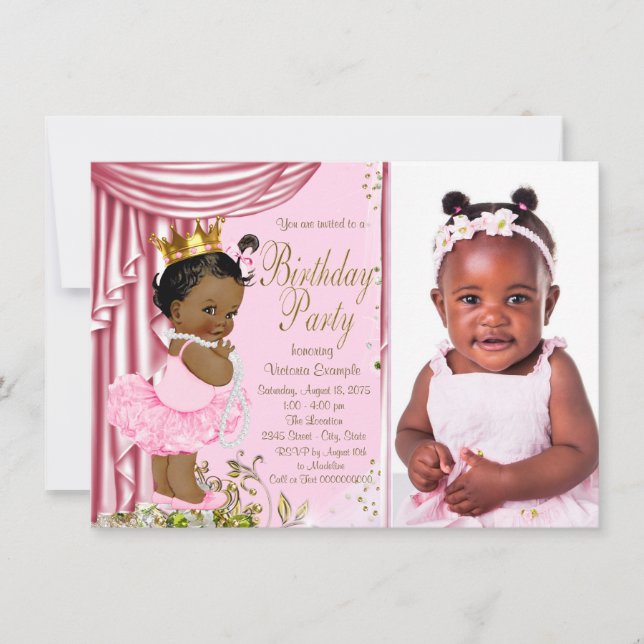 Invitación Fiesta de cumpleaños de princesa afroamericana (Anverso)