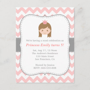 Invitación Fiesta de Cumpleaños de Princesa, Chevron Rosa y B
