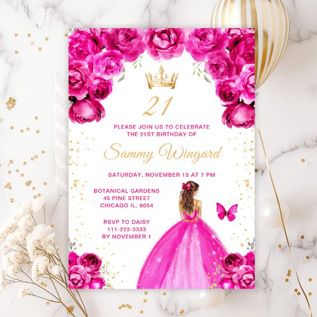 Invitación Fiesta de cumpleaños de Princesa de Cabello Marrón (Subido por el creador)