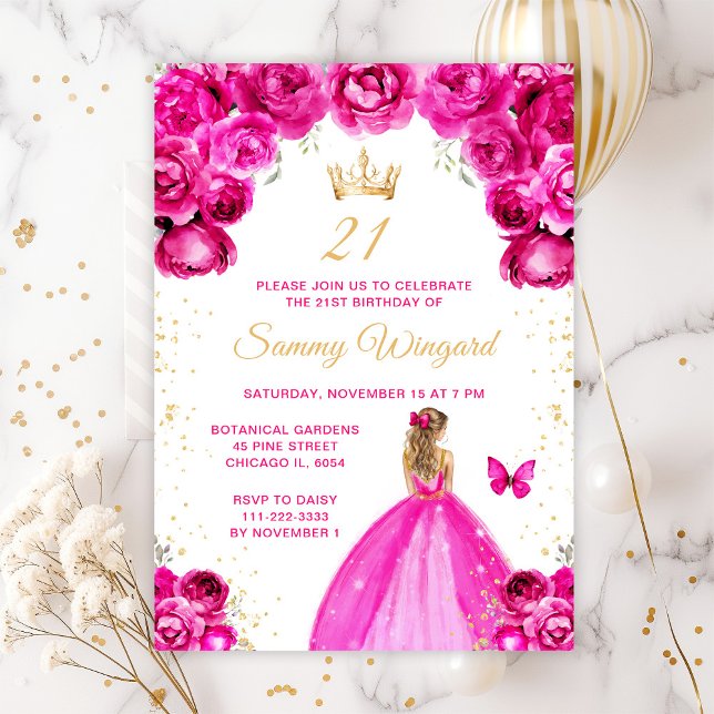 Invitación Fiesta de cumpleaños de Princesa de Cabello Rosada (Subido por el creador)
