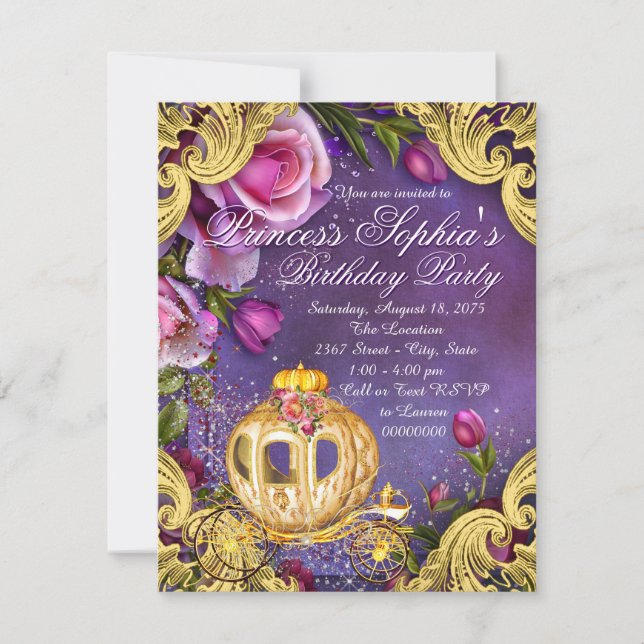 Invitación Fiesta de Cumpleaños de Princesa de Cuento de Hada (Anverso)