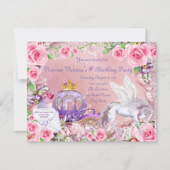 Invitación Fiesta de Cumpleaños de Princesa de Cuento de Hada (Anverso)