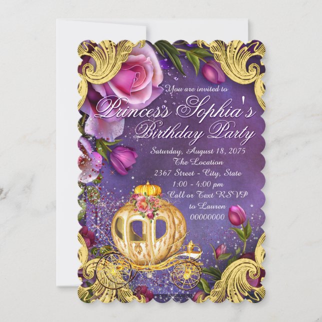Invitación Fiesta de Cumpleaños de Princesa de Cuento de Hada (Anverso)