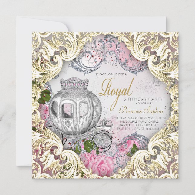 Invitación Fiesta de Cumpleaños de Princesa de Cuento de Hada (Anverso)