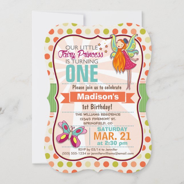 Invitación Fiesta de cumpleaños de Princesa de Hadas y Maripo (Anverso)