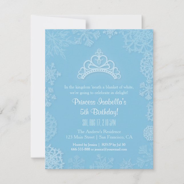 Invitación Fiesta de Cumpleaños de Princesa de Nieve de Invie (Anverso)