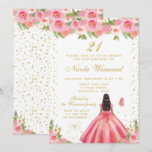 Invitación Fiesta de cumpleaños de princesa de piel oscura co