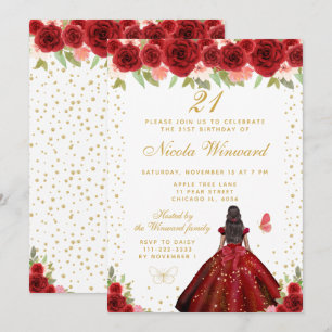 Invitación Fiesta de Cumpleaños de Princesa de Piel Oscura co
