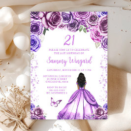 Invitación Fiesta de cumpleaños de Princesa de Piel Oscura Li
