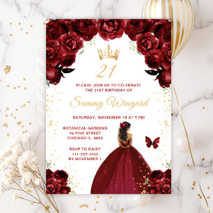 Invitación Fiesta de Cumpleaños de Princesa de Piel Oscura Ro