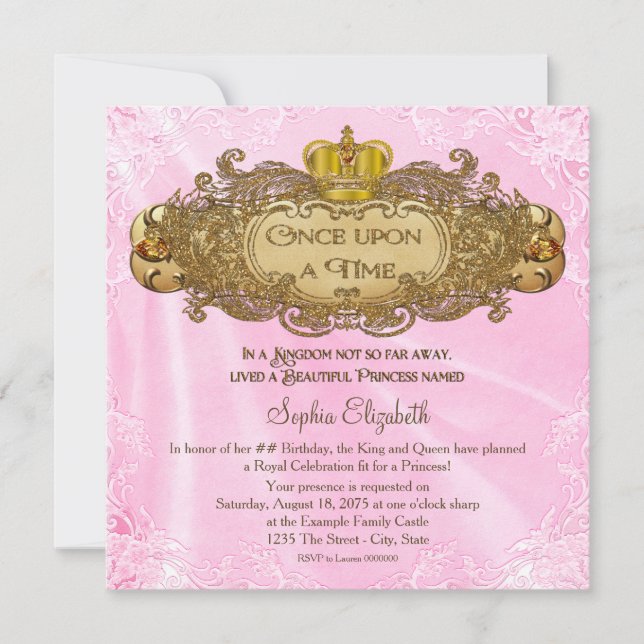 Invitación Fiesta de Cumpleaños de Princesa Érase una Vez (Anverso)