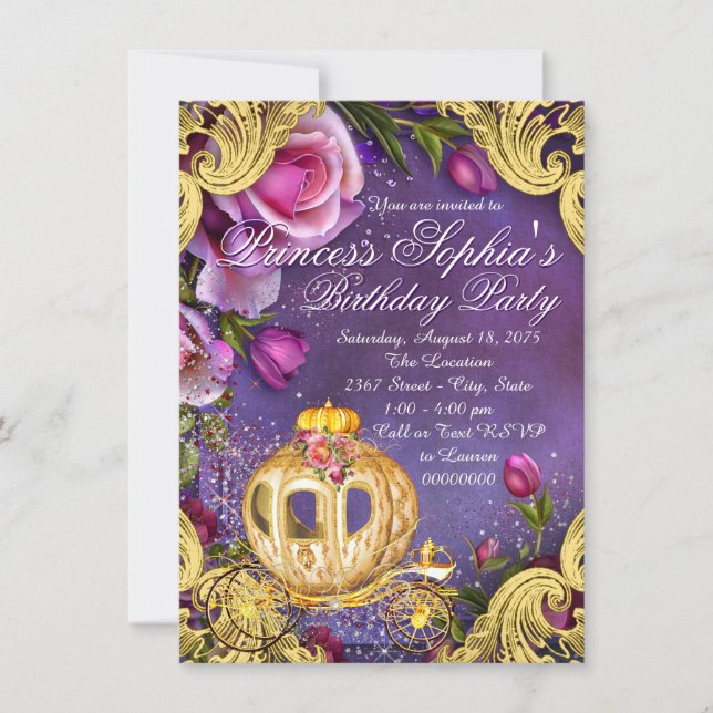 Invitación Fiesta de Cumpleaños de Princesa Érase Una Vez (Anverso)