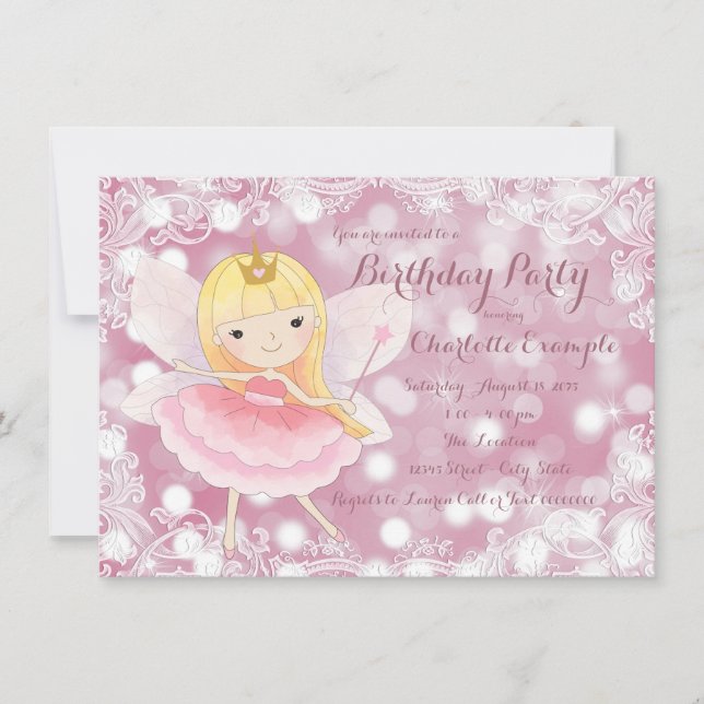 Invitación Fiesta de cumpleaños de princesa hada (Anverso)
