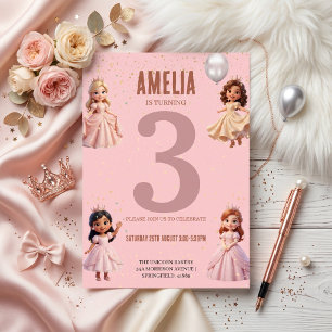 Invitación Fiesta de Cumpleaños de Princesa para Niñas