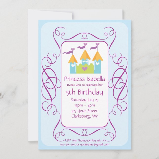Invitación Fiesta de cumpleaños de Princesa Personalizable (Anverso)