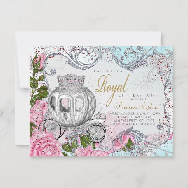Invitación Fiesta de Cumpleaños de Princesa Real de Lujo (Anverso)