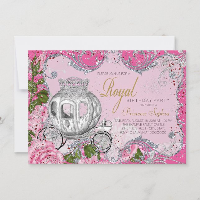 Invitación Fiesta de cumpleaños de princesa real elegante (Anverso)