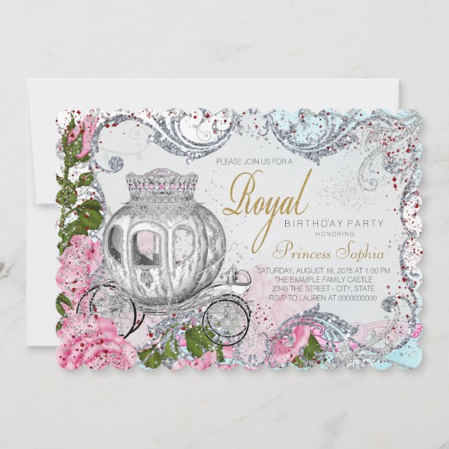 Invitación Fiesta de cumpleaños de princesa real elegante (Anverso)