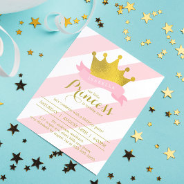 Invitación Fiesta de cumpleaños de Princesa Rosa y Oro