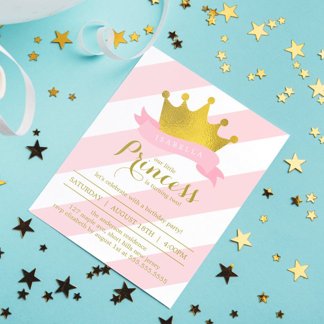 Invitación Fiesta de cumpleaños de Princesa Rosa y Oro (Subido por el creador)