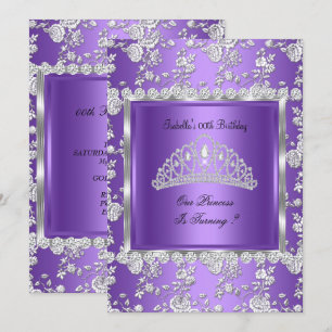 Invitación Fiesta de Cumpleaños de Princesa Tiara Morado Plat