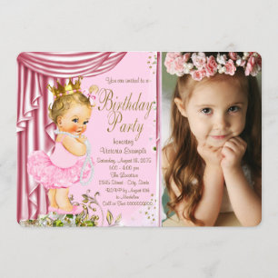 Invitación Fiesta de Cumpleaños de Princesa Tutú de Perlas Ro