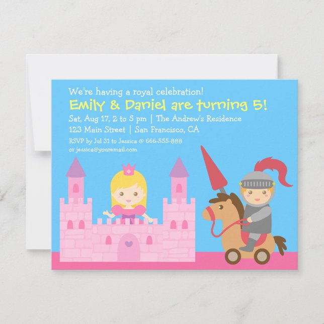 Invitación Fiesta de Cumpleaños de Princesa y Caballero Adora (Anverso)