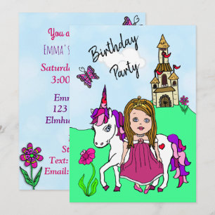 Invitación Fiesta de Cumpleaños de Princesa y Niña Unicornio