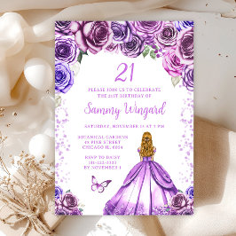 Invitación Fiesta de cumpleaños de Princesas de pelo morado c