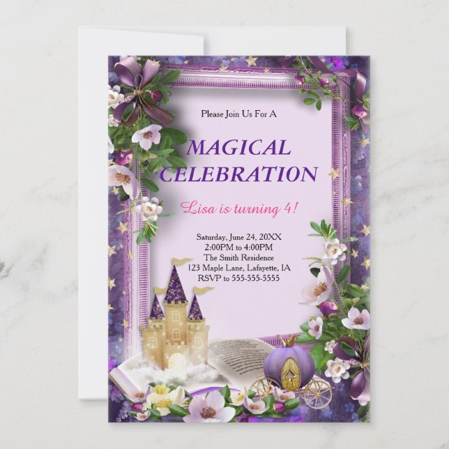 Invitación Fiesta de cumpleaños de Princess Castle encantada (Anverso)