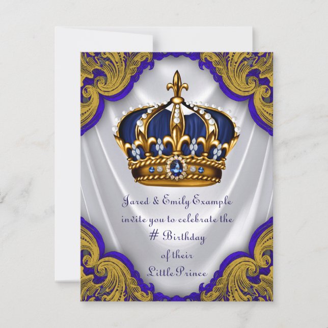 Invitación Fiesta de cumpleaños de príncipe elegante (Anverso)