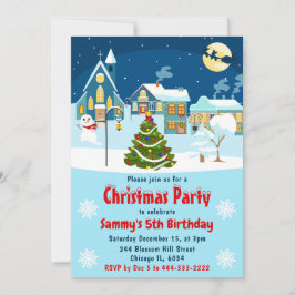 Invitación Fiesta de cumpleaños de pueblo de Navidad de invie
