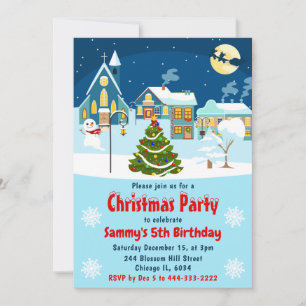 Invitación Fiesta de cumpleaños de pueblo de Navidad de invie